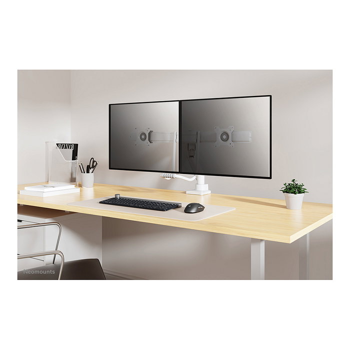 Neomounts Brazo de Monitor para 2 Pantallas DS75-450WH2, 17-32 Pulgadas, 8kg por Pantalla, Resorte de Gas, Blanco