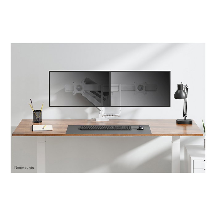 Neomounts Brazo de Monitor para 2 Pantallas DS75-450WH2, 17-32 Pulgadas, 8kg por Pantalla, Resorte de Gas, Blanco