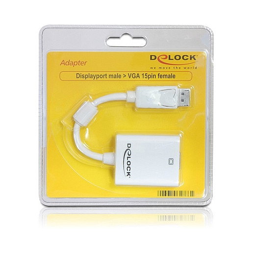 Delock 61766 - Adaptador de DisplayPort Macho a VGA (D-Sub) Hembra, Longitud de Cable 0.125 m, Color Blanco