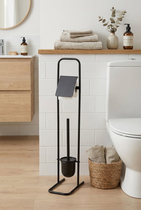 Inde Portarrollos WC con Escobillero Confortime, Organizador de Acero Inoxidable para Baño, 27 x 14.5 x 79.5 cm (6 Unidades)