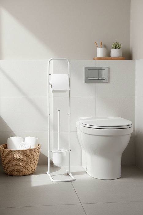 Inde Portarrollos WC con Escobillero Confortime, Organizador de Acero Inoxidable para Baño, 27 x 14.5 x 79.5 cm (6 Unidades)