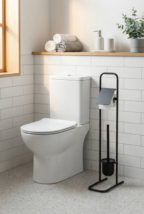 Inde Portarrollos WC con Escobillero Confortime, Organizador de Acero Inoxidable para Baño, 27 x 14.5 x 79.5 cm (6 Unidades)