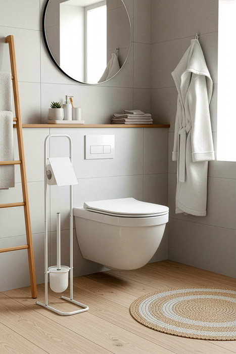 Inde Portarrollos WC con Escobillero Confortime, Organizador de Acero Inoxidable para Baño, 27 x 14.5 x 79.5 cm (6 Unidades)