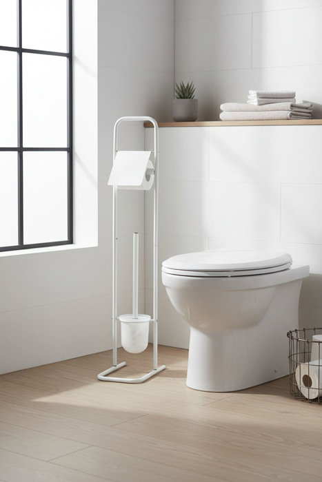 Inde Portarrollos WC con Escobillero Confortime, Organizador de Acero Inoxidable para Baño, 27 x 14.5 x 79.5 cm (6 Unidades)