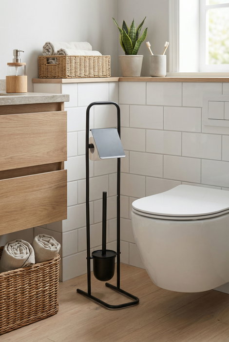 Inde Portarrollos WC con Escobillero Confortime, Organizador de Acero Inoxidable para Baño, 27 x 14.5 x 79.5 cm (6 Unidades)