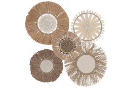 DKD Home Decor Set de 5 Decoraciones de Pared de Rafia y Yute