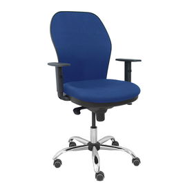 Silla de oficina Jorquera con mecanismo Sincro tapizada con Tela color Azul marino. Equipada con lumbar 1D, Brazos 1D y Ruedas de parqué