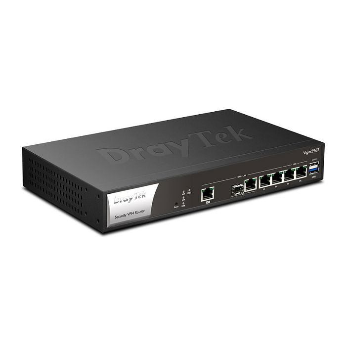 DrayTek Vigor 2962 Router de Negocio con 2.5 Gigabit Ethernet, 4 Puertos LAN, VPN de 200 Túneles, Firewall, USB, Montaje en Rack, Negro/Blanco