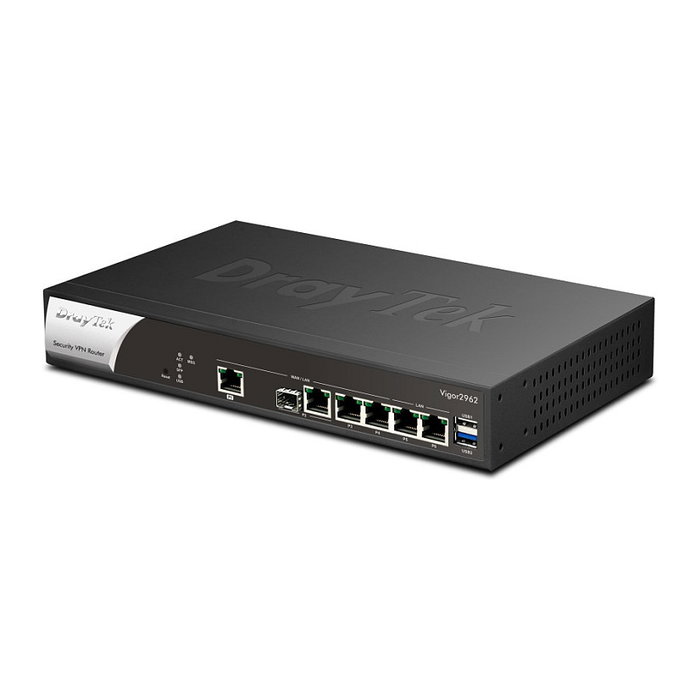 DrayTek Vigor 2962 Router de Negocio con 2.5 Gigabit Ethernet, 4 Puertos LAN, VPN de 200 Túneles, Firewall, USB, Montaje en Rack, Negro/Blanco