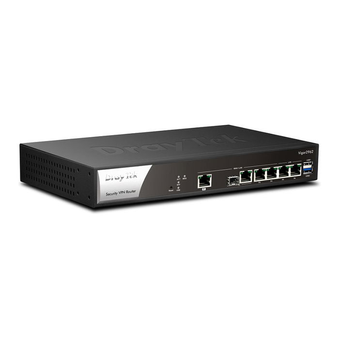DrayTek Vigor 2962 Router de Negocio con 2.5 Gigabit Ethernet, 4 Puertos LAN, VPN de 200 Túneles, Firewall, USB, Montaje en Rack, Negro/Blanco