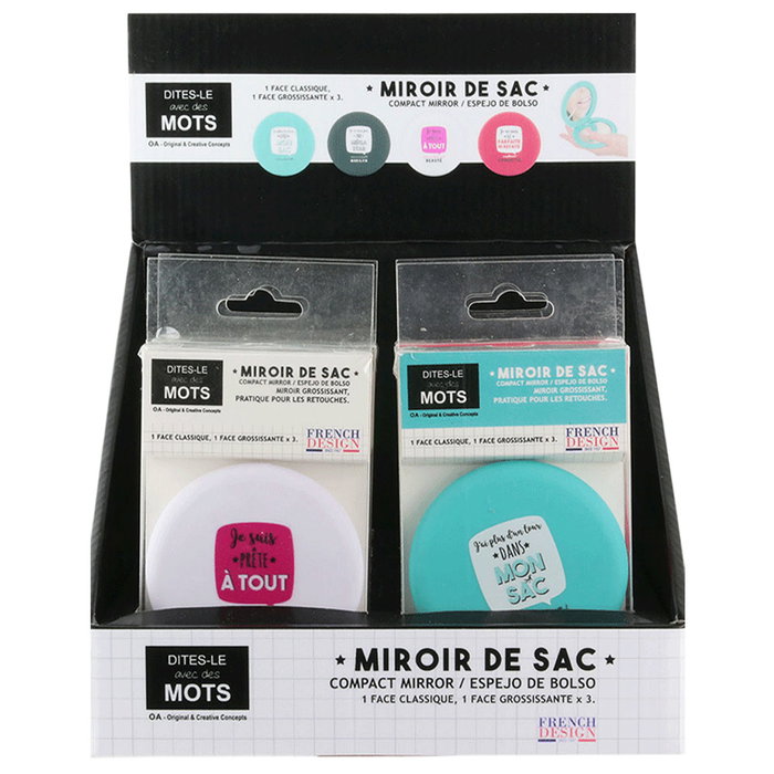 Dites-le avec des Mots 2 Espejos De Bolsillo Con Funda, Uno Con 3 Aumentos, 7.7cm Diametro