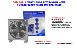 Raydan Home Ventilador Box de 30 cm con 3 Velocidades
