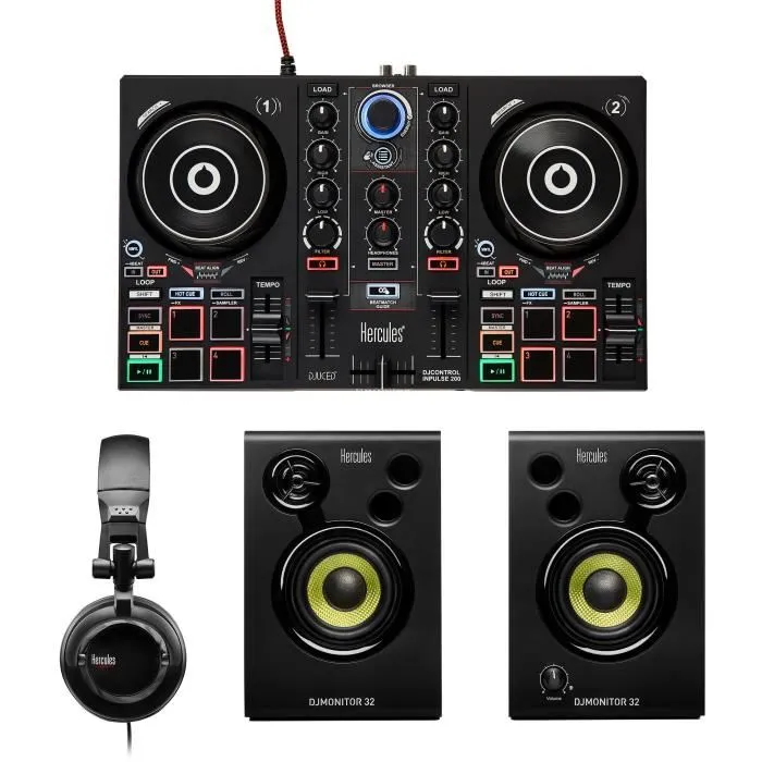 Hercules DJControl Inpulse 200 MK2 Kit de Inicio DJ con Altavoces DJMonitor 32 y Auriculares HDP DJ45