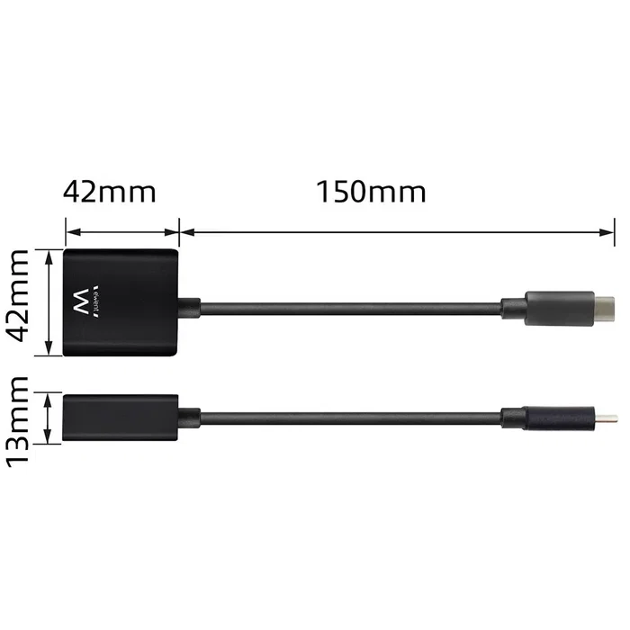 Ewent EW9825 Adaptador USB Tipo C a DisplayPort (Macho-Hembra) 4K 60Hz, Cable 0.15 m Negro