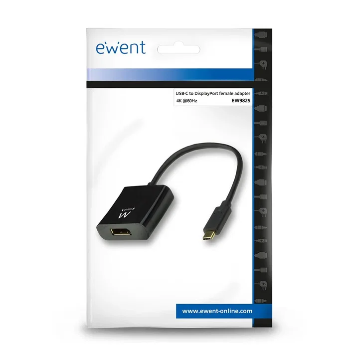 Ewent EW9825 Adaptador USB Tipo C a DisplayPort (Macho-Hembra) 4K 60Hz, Cable 0.15 m Negro