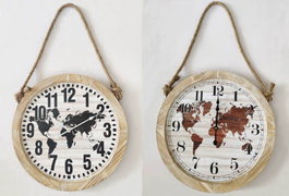 DKD Home Decor Reloj de Pared Mapamundi MDF y Cuerda (Set de 2 unidades)