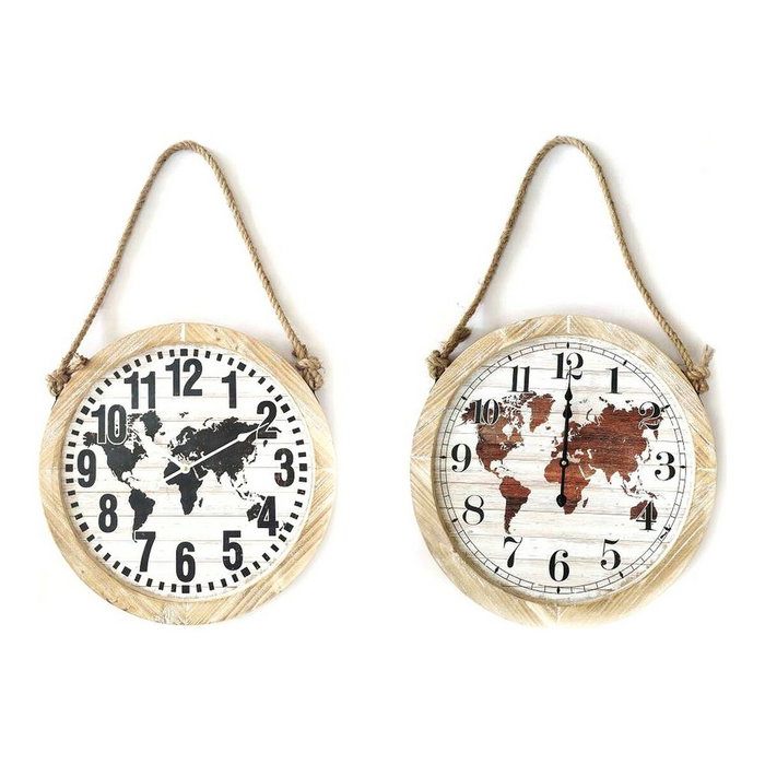 DKD Home Decor Reloj de Pared Mapamundi MDF y Cuerda (Set de 2 unidades)
