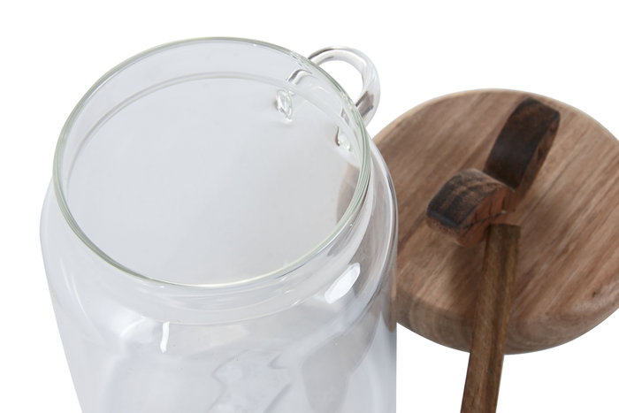 DKD Home Decor Bote de Cristal y Acacia de 600 ml con Cuchara