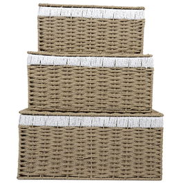 Home Deco Factory Juego de 3 Cajas de Almacenar con Tapa, Papel y Metal, Medidas Variadas