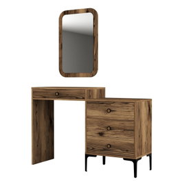 Hanah Home Lizbon 546 Cómoda Industrial Moderna Color Nogal con Espejo, Melamina, Patas Metálicas