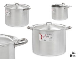 Kinvara Olla de Aluminio 38 cm, 35 Litros, apta para gas, horno y lavavajillas, Color Plata (Set de 2)