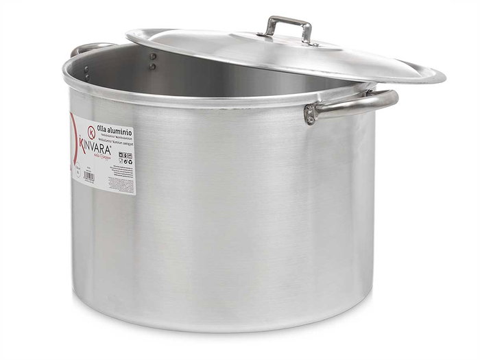 Kinvara Olla de Aluminio 38 cm, 35 Litros, apta para gas, horno y lavavajillas, Color Plata (Set de 2)