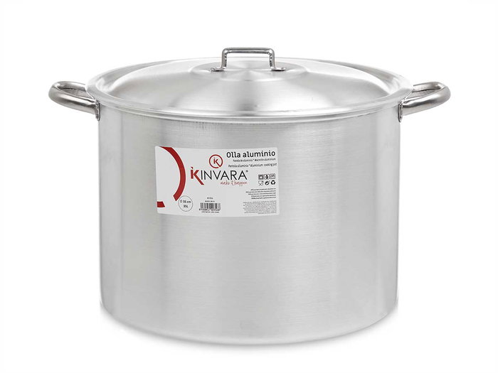 Kinvara Olla de Aluminio 38 cm, 35 Litros, apta para gas, horno y lavavajillas, Color Plata (Set de 2)