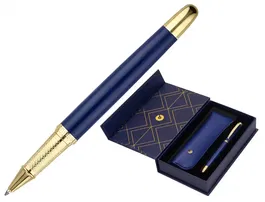 Belius Soiree Boligrafo y Estuche Color Azul Marino y Dorado Tinta Azul Punta 0,8 mm en Caja de Diseño Art Deco Elegante