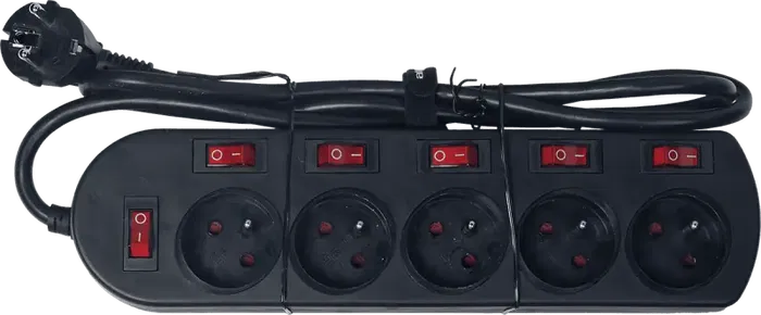 Algamlight Regleta 5 Vías con Interruptores Individuales y General, IP20, Uso Interior Negro