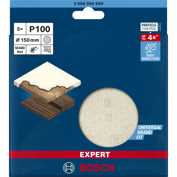 Bosch EXPERT M480 Mallas de Lijado 150 mm K100, 5 unidades Bosch EXPERT M480 Mallas de Lijado 150 mm K100, 5 unidades