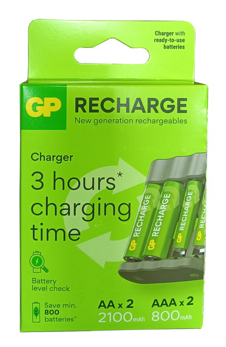 GP Cargador USB AA/AAA con 2 Pilas AA 2100 mAh y 2 Pilas AAA 850 mAh G641 GP Cargador USB AA/AAA con 2 Pilas AA 2100 mAh y 2 Pilas AAA 850 mAh G641