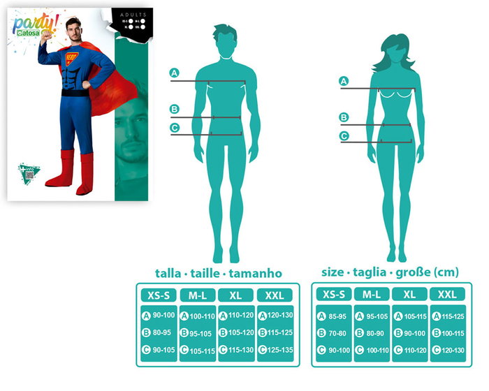 Disfraz Heroe Comic - Traje de Superhéroe Azul con Capa para Hombre Adulto Carnaval, Tallas XS-S, Poliéster Disfraz Heroe Comic - Traje de Superhéroe Azul con Capa para Hombre Adulto Carnaval, Tallas XS-S, Poliéster
