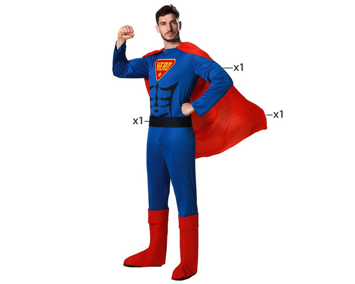 Disfraz Heroe Comic - Traje de Superhéroe Azul con Capa para Hombre Adulto Carnaval, Tallas XS-S, Poliéster Disfraz Heroe Comic - Traje de Superhéroe Azul con Capa para Hombre Adulto Carnaval, Tallas XS-S, Poliéster