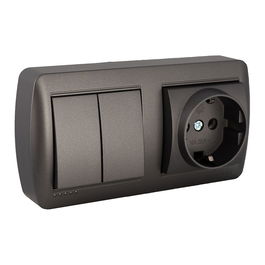 Solera Base Fija 2P+T 16A 250V~ + Doble Conmutador 10AX 250V~ Serie Mural Grafito, de Superficie