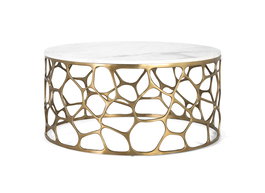 Giner y Colomer Mesa de Centro Redonda con Tapa de Mármol y Base de Aluminio Dorado