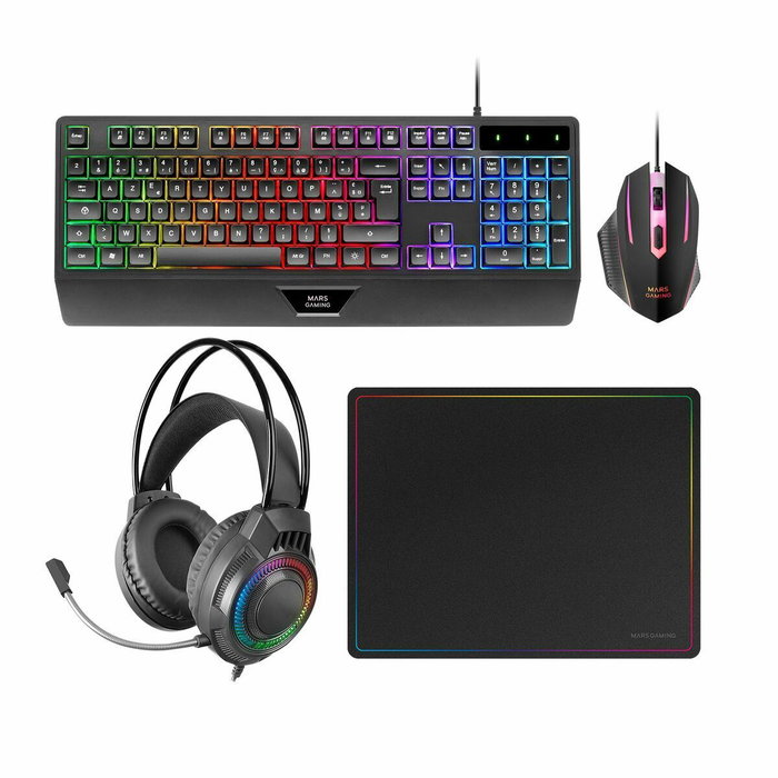Mars Gaming MCP124PRO Kit Gaming 4en1 con Teclado H-Mech, Ratón, Auriculares y Alfombrilla RGB Mars Gaming MCP124PRO Kit Gaming 4en1 con Teclado H-Mech, Ratón, Auriculares y Alfombrilla RGB