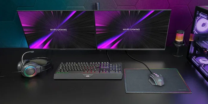 Mars Gaming Combo Gaming 4en1 MCP124PRO - Kit Teclado H-Mech RGB Español + Ratón Gaming 3200 DPI + Auriculares + Alfombrilla Nanotextil - Iluminación RGB, Compatible PC, PS5, Xbox