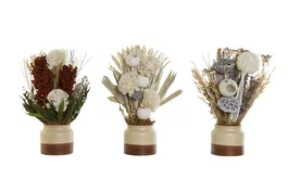 DKD Home Decor Planta de Cerámica con Flor Seca Surtido de 3 Piezas