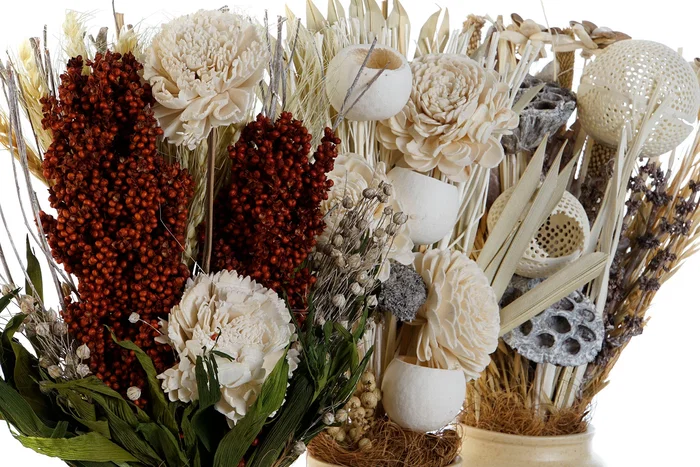 DKD Home Decor Planta de Cerámica con Flor Seca Surtido de 3 Piezas