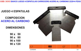 BAHCO Juego de 4 espátulas para carrocero de acero al carbono