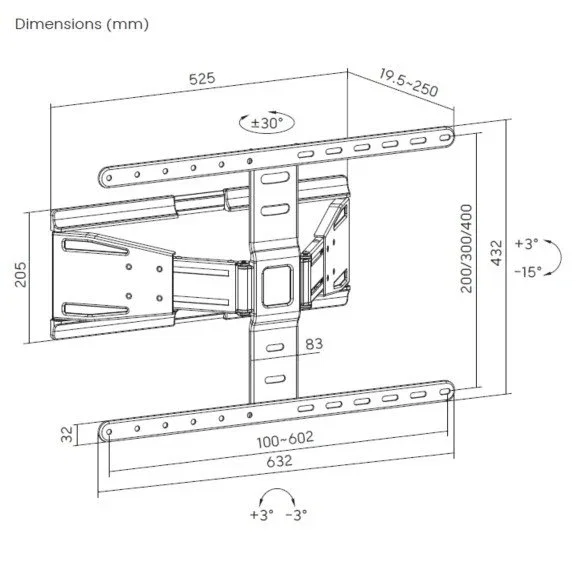 Equip 650344 Soporte de Pared Full Motion para TV de 43"-90", VESA 600x400, Carga Máx. 50kg, Negro
