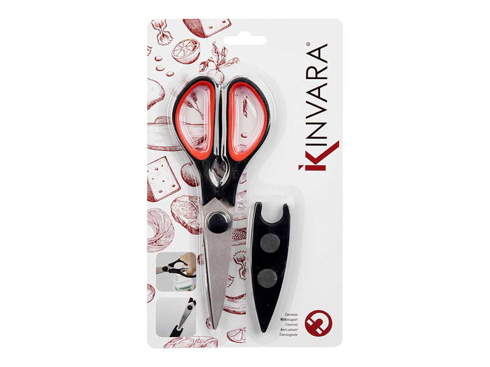 Kinvara Tijera de Cocina con Protector Magnético de Seguridad, Negro y Rojo, Dimensiones: 22 x nuestras x 8 cm (Set de 36)