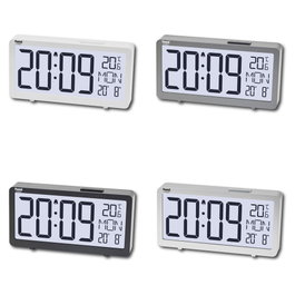 SAMI Despertador Digital LCD con Calendario y Termómetro, Digitos XXL, Pantalla Blanca