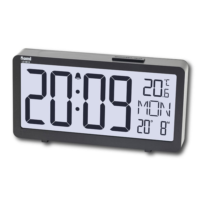 SAMI Despertador Digital LCD con Calendario y Termómetro, Digitos XXL, Pantalla Blanca