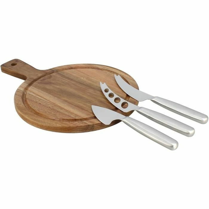 Menastyl Tabla de cortar rectangular de madera de acacia con 3 cuchillos para queso