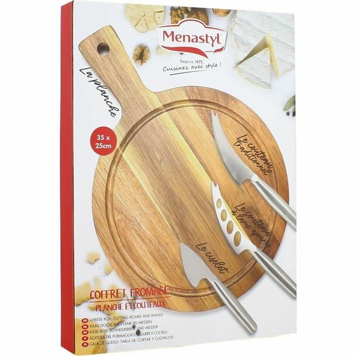 Menastyl Tabla de cortar rectangular de madera de acacia con 3 cuchillos para queso