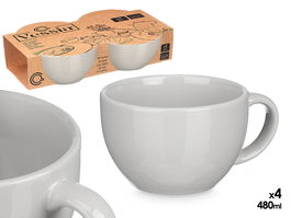 Vessia Set de 4 Tazones de Porcelana de 480 ml, Color Gris, Dimensiones: 29 x 24 x 8.5 cm (15.5 x 11.7 x 7.8 cm por Tazón) (Set de 8)