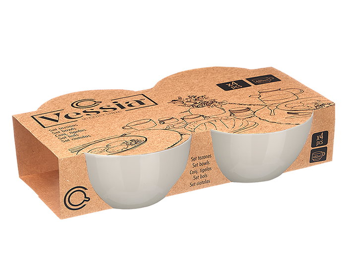 Vessia Set de 4 Tazones de Porcelana de 480 ml, Color Gris, Dimensiones: 29 x 24 x 8.5 cm (15.5 x 11.7 x 7.8 cm por Tazón) (Set de 8)