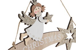 DKD Home Decor Decoración Colgante Navidad Moderna Blanco Dorado Madera 22.5x15x0.5 cm (2 Unidades)