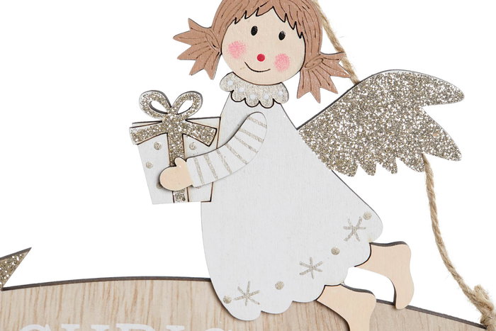 DKD Home Decor Decoración Colgante Navidad Moderna Blanco Dorado Madera 22.5x15x0.5 cm (2 Unidades)